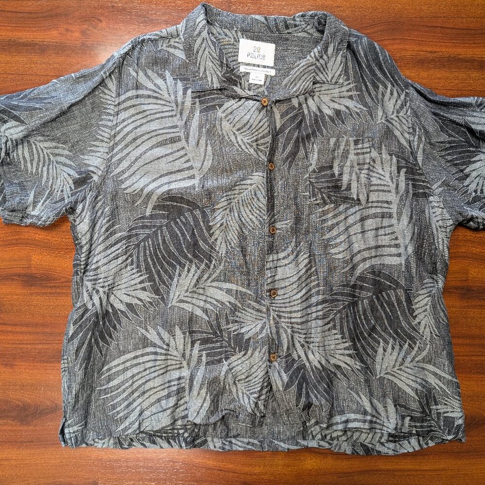 28 Palms Button Up Short Sleeve Shirt Men XXLarge Gray Palm Leaves Linen